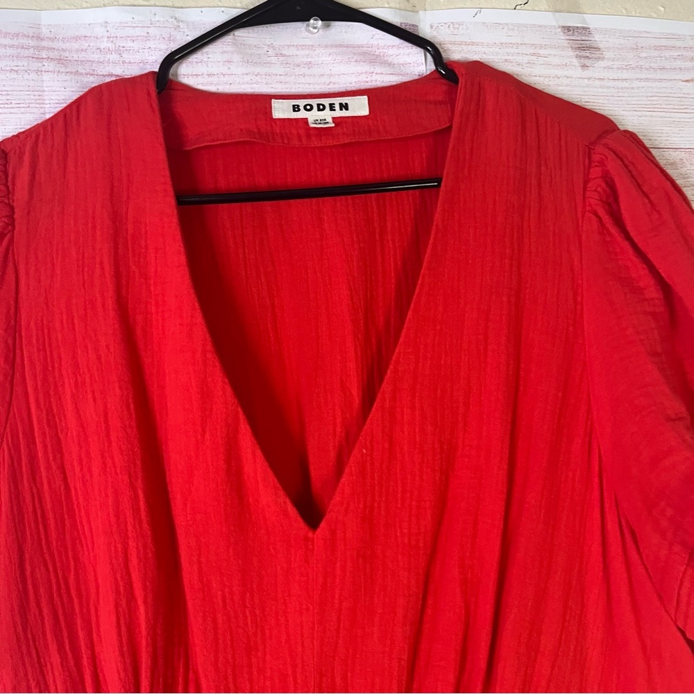 Boden Eve Red Orange  100% Cotton Double Cloth Midi Dress‎ Size 16-18R - Picture 4 of 7